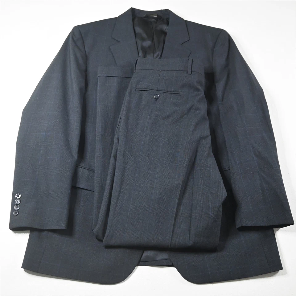 Jos A Bank 42R 34x32 Azul Glenn Cuadros 100% Lana Hombres Chaqueta Pantalones Traje Foto 1 de 4