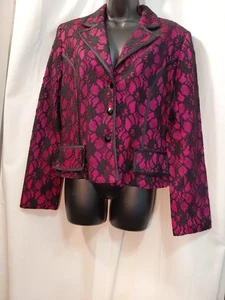 JS Collections Blazer Y2k Womens 12 Pink With Black Floral Lace Jacket - Picture 1 of 11