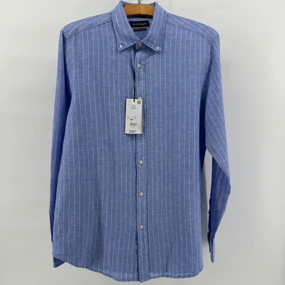 Piombo Striped Linen Cotton Shirt Long Sleeve Button Italian Men's Medium NWT! - Image 1 of 4
