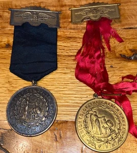 Antique Pair 1890s Knights Of The Golden Eagle Fraternal Medal Badge Ribbon Pin - Picture 1 of 7