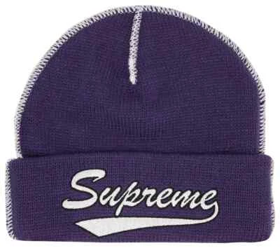 NEW Supreme Contrast Stitch Beanie F/W 2022 Winter Purple 3/6 White - Image 1 of 4