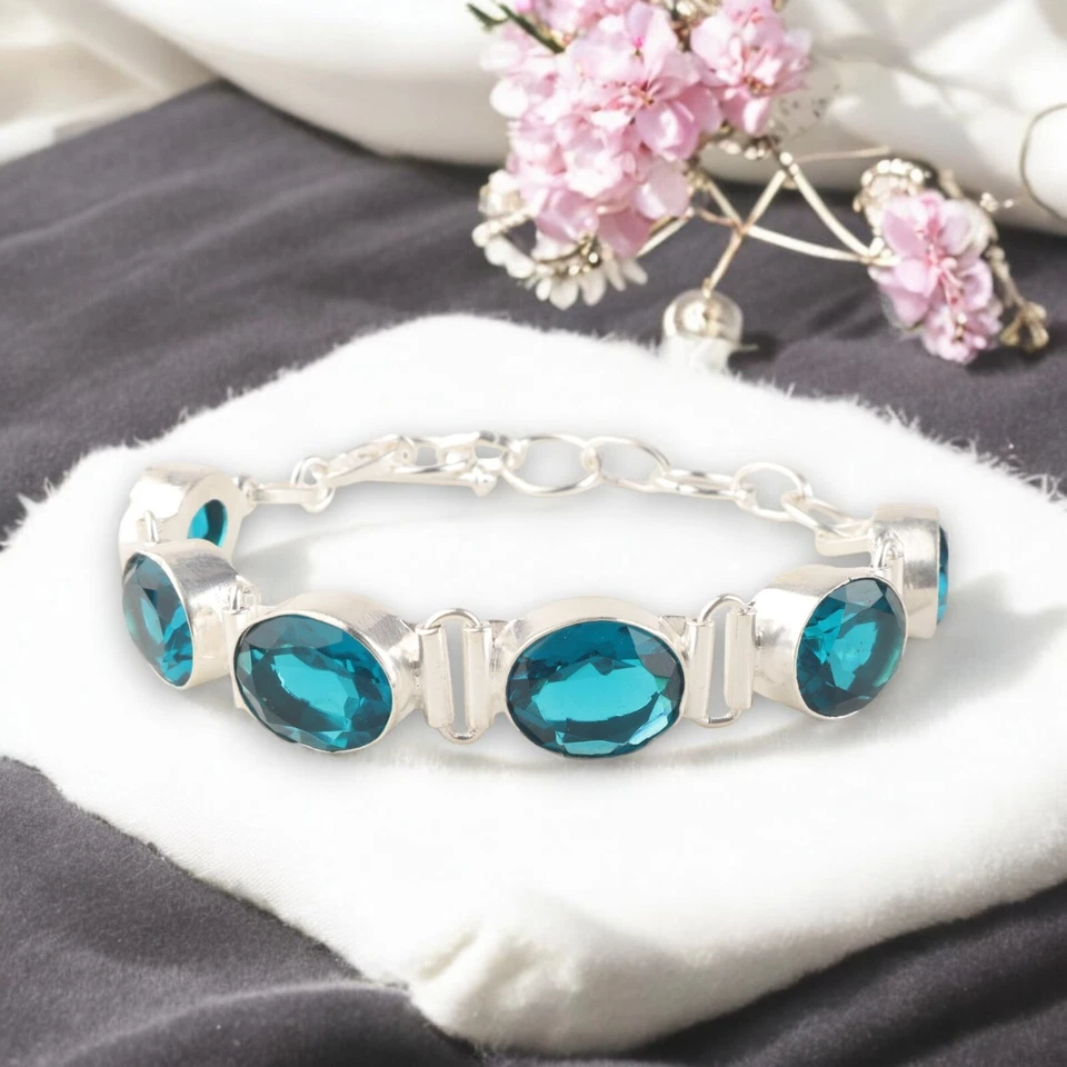 Ethnic Style Bracelet Natural Apatite Gemstone 925 Sterling Silver bracelet Foto 1 de 4