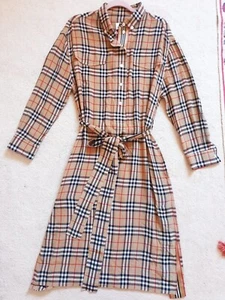 Burberry Beige Tartan Check Pure Silk Shirt Dress UK 10 US 8 IT 42 - Picture 1 of 12