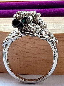 Parrot Bird Animals Ring With White Topaz And Emerald In Silver Tone Size L1/2 - Picture 1 of 6