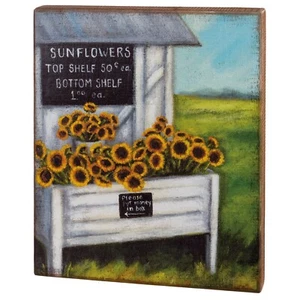 Sunflower Stand 16" Wooden Box Sign - 13" x 16" x 1.75" - Stand Alone or Hang - Picture 1 of 2