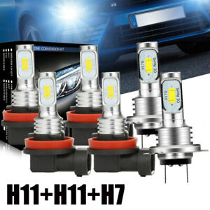 6x LED Headlight Combo H7+H11+H11 High Low Beam+Fog Light Bulbs Kit 6000K White