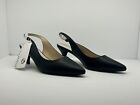 Greatonu HHGR002-BKP-9 Womens Black Pointed Toe Kitten Slingback Heels Size 10