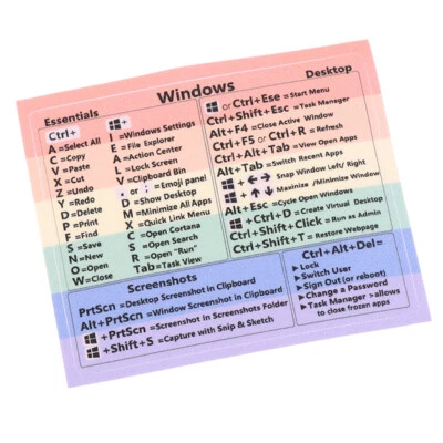 Windows Keyboard Reference Shortcut Cheat Sheet Sticker Water Proof Rainb - Image 1 of 4
