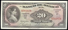Mexico P-54a Banco de Mexico 20 Pesos CT-Q, 27.12.1950  EF+