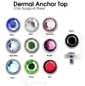 14G 4mm Flat CZ Internally Threaded 316L Surgical Steel Dermal Anchor Top Part - Picture 1 of 1