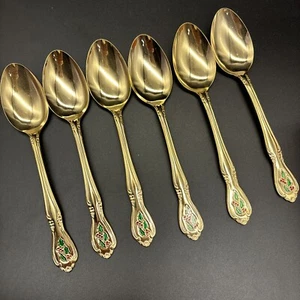 Hollyberry  6 PC. Dinner Spoon Set Gold Stainless Flatware Christmas Japan EUC - Picture 1 of 11