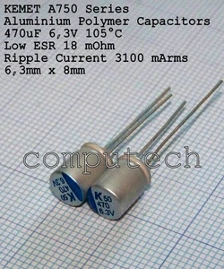 2 pezzi Condensatore Polimerico 470uF 6,3V 105°C KEMET A750 Series Super Low ESR - Imagen 1 de 1