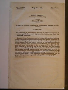 Government Report 1846 Charles Damron Wounded Battle of Briar Creek Rev War - Picture 1 of 1