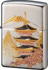 Zippo Lighter Silver Electroformed Plate Five-Storied Pagoda Japanese Pattern