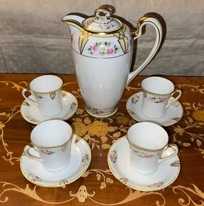 Nippon Hand Painted Chocolate Pot 4 Demitasse Cups With Saucers Circa 1911 - Picture 1 of 9