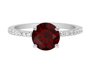 1.20 TCW Round Cut Garnet Engagement Ring with Pave Diamond Band  - Picture 1 of 1