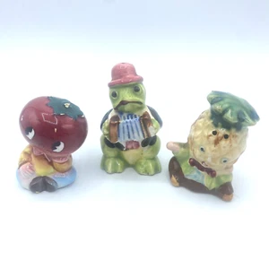 Lot of 3 Vintage Anthropomorphic Pineapple Turtle Apple Salt Pepper Shaker Japan - Picture 1 of 14