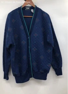 Unisex Gitano Blue Floral Cardigan Sweater 80s - Size Medium - Picture 1 of 8
