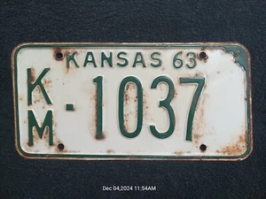 1963 Kansas License Plate Tag -  KM 1037 - Kingman County - Picture 1 of 2