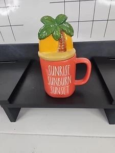 Rae Dunn Orange Sunrise Mug with Palm Tree Topper Open Box *New and Unused* - Picture 1 of 7