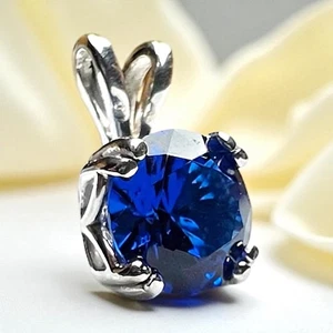 Runder Laborgefertigter blauer Spinell Anhänger Set in Sterlingsilber Doppelkrappe - Bild 1 von 6