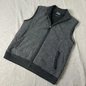 Pendleton Washable Wool Vest Men Size Large Grey Fleece Lined Herringbone - Picture 1 of 7