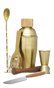 BarCraft Six Piece Cocktail Set - Brass Finish - Picture 1 of 7