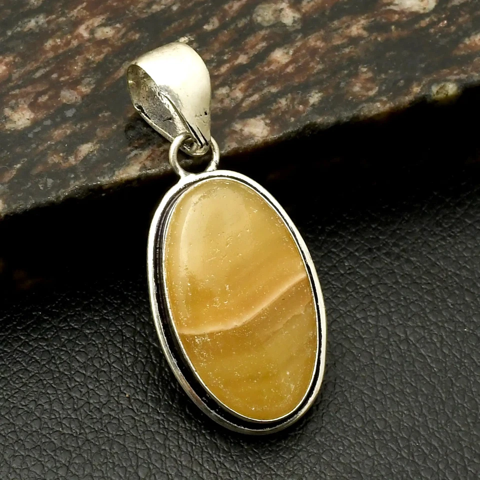 Joyería colgante étnica hecha a mano de piedras preciosas de ágata de encaje amarillo para mujer 2" AP-39750 Foto 1 de 1