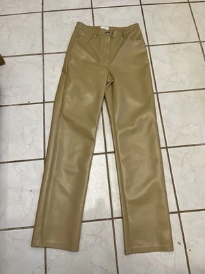 WILFRED NEW! Tan Beige MELINA HIGH WAISTED VEGAN LEATHER Straight Leg Pants Sz 0 - Image 1 of 4