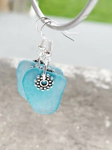 blue sea glass dangle earrings - Picture 1 of 3