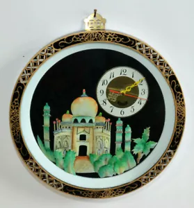 Reloj de Pared Taj Mahal Tallada Carcasa Oro Negro Hollywood Regencia Arte India Boho - Imagen 1 de 3
