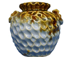 Jarrón de cerámica artesanal de estudio de colección asas dobles azul y marrón 6" H x 7" W - Imagen 1 de 5