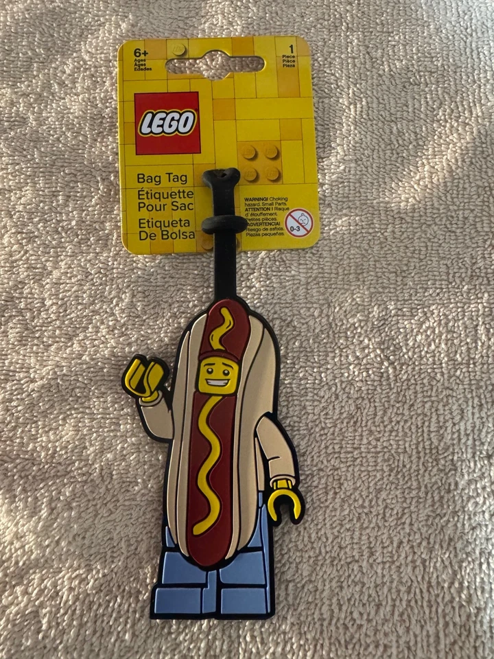 Lego 2X4 Silicone Luggage School backpack Tag HOT DOG MUSTARD Bag Brick