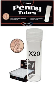 Menge 20 BCW Runde Röhren CENT/PENNY Größe Klar Münzaufbewahrung mit Schraubverschlüssen - Bild 1 von 6