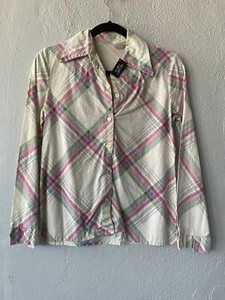 Blusa Vintage Años 70 Crema Cuadros Talla S - Imagen 1 de 6
