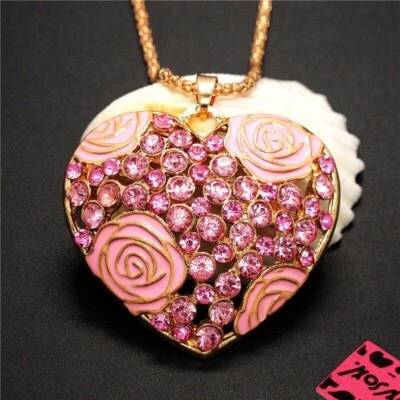 Collar Betsey Johnson Corazón Rosa Cristales Rosa Foto 1 de 2