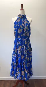 Lulus Midi Dress Womens Size XL Blue Floral High Neck Garden Party Evening NWT - Picture 1 of 8