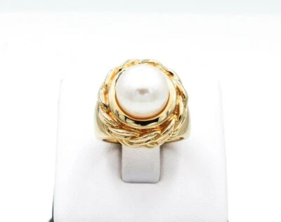 Anillo solitario cuerda náutica perla agua dulce Vermeil plata esterlina talla 6 Foto 1 de 4