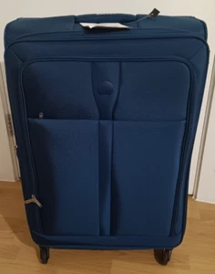 NEW Delsey 4 wheel extra large soft suitcase luggage Blue navy 78cm 122L - Picture 1 of 24