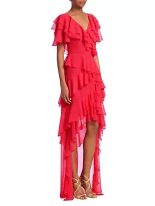 BADGLEY MISCHKA V-Neck Draped Ruffle Gown SIZE 10 AU/UK 6 US Pink Barbie Dress - Bild 1 von 12
