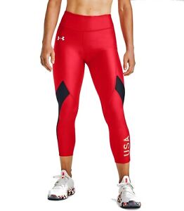 Mens Under Armour Shiny Spandex Tights Compression Pants Red Team Usa XS