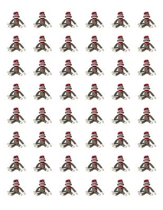 48 SOCK MONKEY SEALS LABELS STICKERS ENVELOPE 1.2" ROUND - Picture 1 of 1