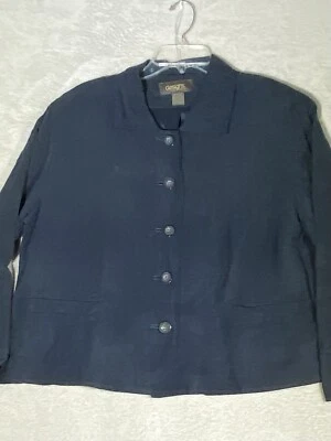 Designs by Lane Bryant Button-Up Blouse Women’s 18 Blue Silk/Linen Blend Lined - Image 1 of 4