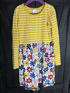 Hanna Andersson Kleid gestreift Blumen floral gelb weiß 130 8 langarm - Bild 1 von 3