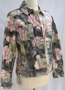 Chicos floral corduroy jean jacket style coat light stretch jacket Chico SZ 1 M - Picture 1 of 8