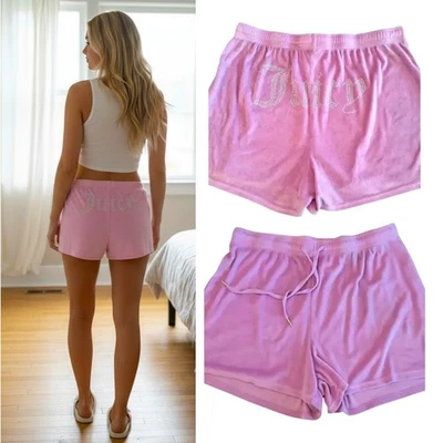 Juicy Couture Sleep Shorts Women's Sz XL Purple Velour Elastic Waist Rhinestones - Image 1 of 4