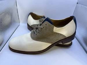 Cole Haan Men’s Saddle Oxford Shoes 11.5M Beige Tan Blue Leather Suede - Picture 1 of 8
