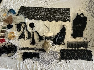 Antique Victorian Lot For Hats Appliqué, Tassel’s,lace,feathers, Sequins - Picture 1 of 10
