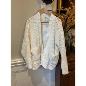 Hollister XS/S Chunky Knit Cream Cardigan Oversized Sweater Cream White Ivory - Picture 1 of 15
