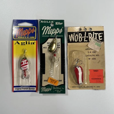 Lote de 3 NOVAS Iscas de Colher Mepps Vintage 1/4 Oz W-105 Wob-L-Rite Fabricadas nos EUA Novo na embalagem - Imagem 1 de 4